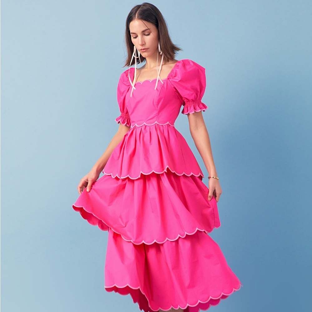 English Factory Pink Tiered Maxi Dress with Puff Sleeves - Picture 2 of 5